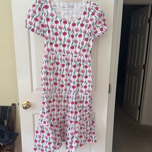 J. Crew White Dress with Pink and Green Floral Pattern